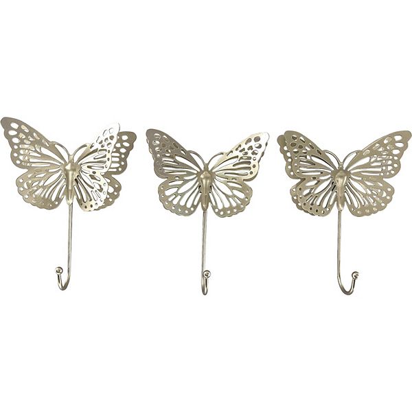 Gold-Tone Butterfly Metal Hooks Wall Decor 3-Piece Set Unbranded