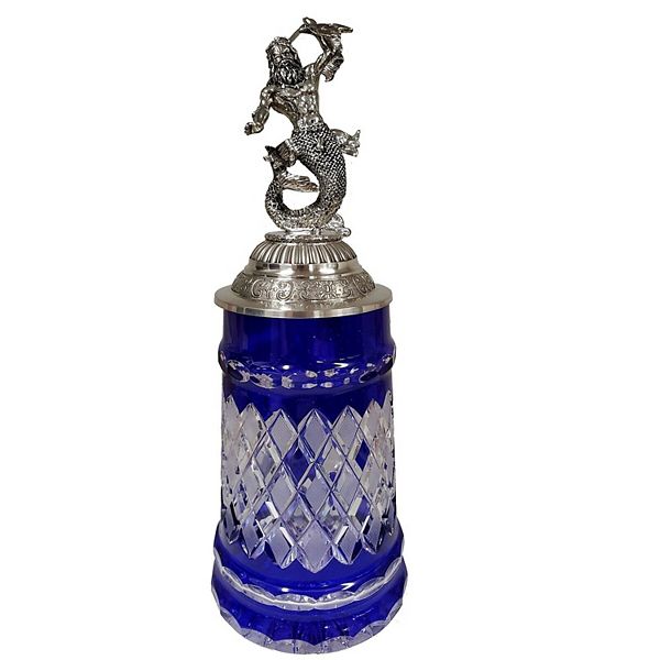 Pinnacle Peak Trading Blue Lord Of Crystal Beer Stein With Poseidon Pewter Lid .5 L By King Werk Pinnacle Peak Trading Company