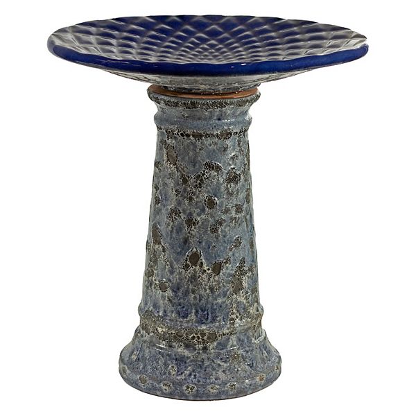 Sunnydaze Rennes 22.5" Ceramic Bird Bath With Lava Finish - Blue Sunnydaze Decor