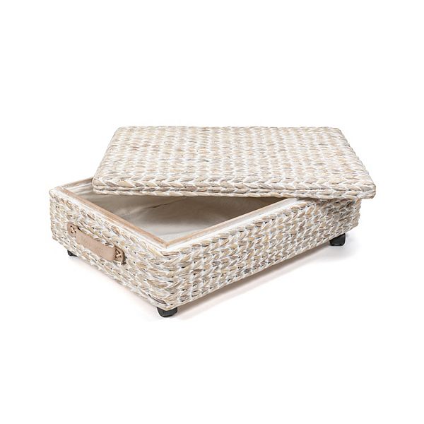 Chett Minimalist Hand-woven Hyacinth/wood Underbed Storage Bin With Wheels And Handles Happimess