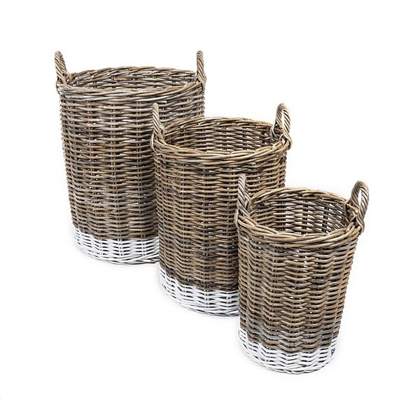 Ternion Cottage Hand-woven Rattan Nesting Baskets With Handles Happimess