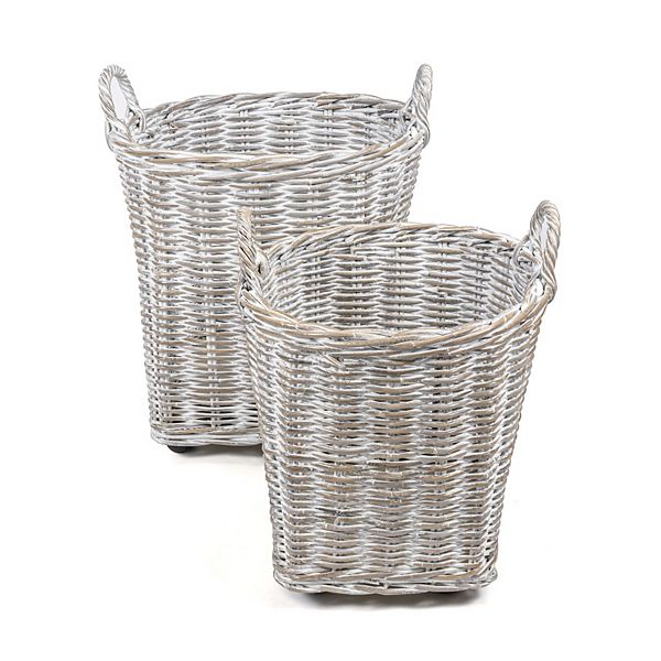 Arbour Rustic Hand-woven Rattan Nesting Baskets With Wheels And Handles Happimess