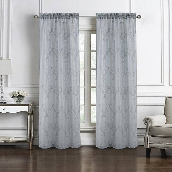 Pearl 2 Pieces 1.5" Rod Pocket Damask Embroidery Metallic Doily Curtain Panels RT Design