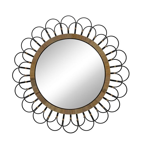 37" Black and Brown Daisy Glass Round Wall Mirror Kingston Living