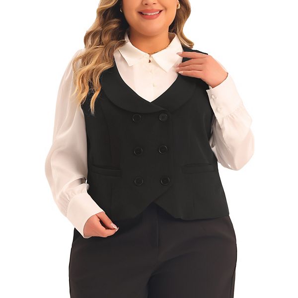 Women's Plus Size Waistcoat Vest Double Breasted Vintage Lapel Collar 2 Pockets Coat Agnes Orinda