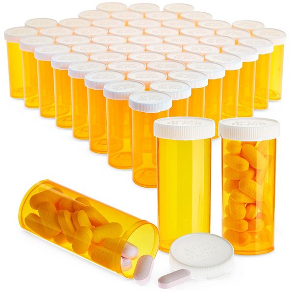 50 Pcs Empty Pill Bottles With Caps Prescription Pharmacy Vial 8 Dram Containers Juvale