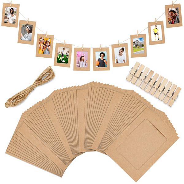 50 Pack Cardboard Picture Frames, 4x6 Photo Hanging Kit With Clips, Paper String Juvale