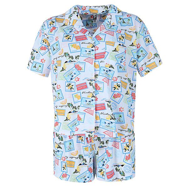 Женская Пижама PJ Couture Vacation Stamps Notch Collar Short Set PJ Couture