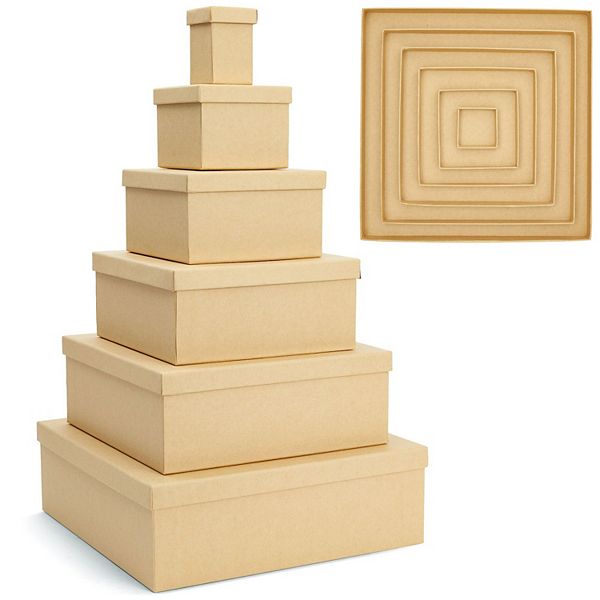 6-pk Decorative Nested Gift Boxes With Lids Square Thick Paper Board For Storage Bright Creations