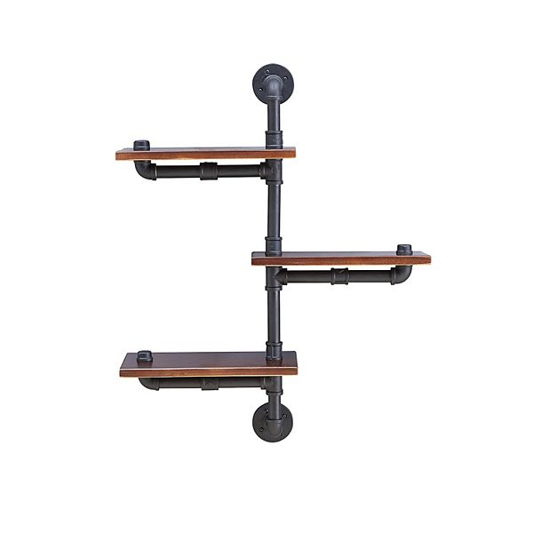 3-tier Vertical Floating Staggered Industrial Rustic Pipe Wall Mount Shelving Unit Danya B