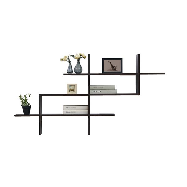 3-tier Wall Mount Floating Ladder Accent Shelf With Criss Cross Asymmetrical Modern Design Danya B