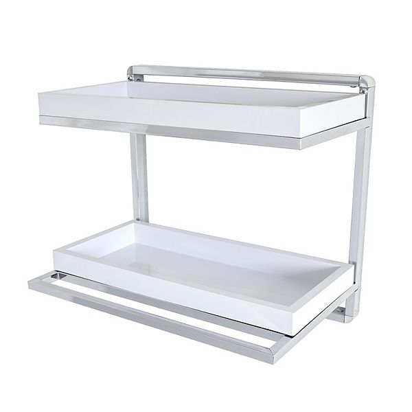 Wall Mount 2-tier Chrome Shelving Unit With Towel Rack And 2 White Removable Trays Danya B