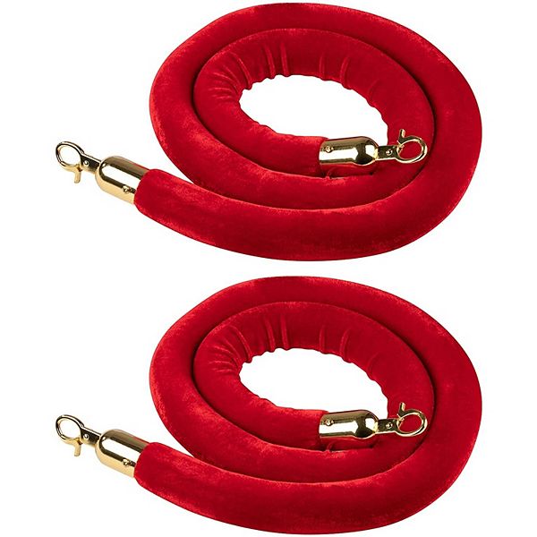 2 Pack Red Velvet Stanchion Rope, 5 Ft Crowd Control Barriers With Polished Hook Juvale