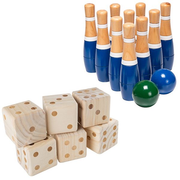 Outdoor Bowling Game Set And 6-piece Large Dice Set Hey! Play!