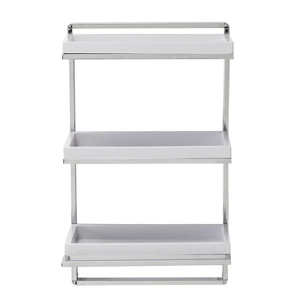 Wall Mount 3-tier White And Chrome Bathroom Shelf With Towel Bar And Removable Trays Danya B