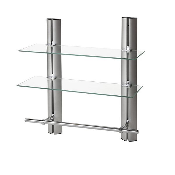 2 Tier Adjustable Glass Shelf With Aluminum Frame And Towel Bar Danya B