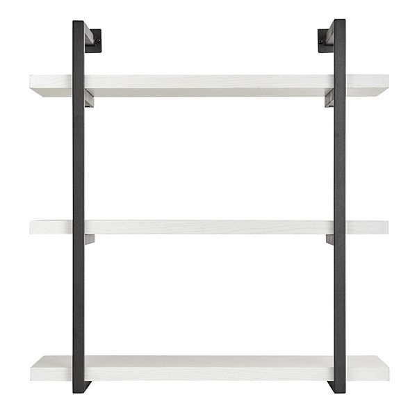 Modern 3-tier Hanging Bracket Wall Shelves In Black Metal And White Birch Finish Danya B