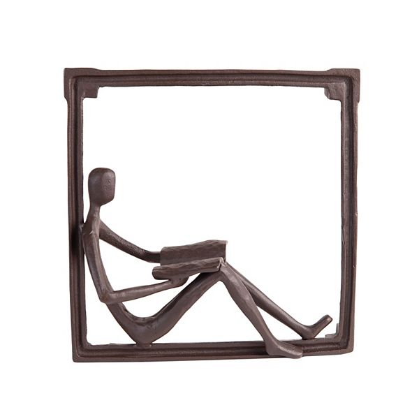 Man Reading On A Window Sill Hanging Wall Art Iron Sculpture Danya B