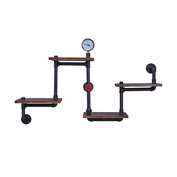 4-tier Floating Corner Or Flat Wall Mount Staggered Floating Industrial Rustic Pipe Shelf Danya B