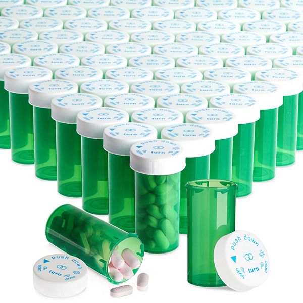 250 Pack Empty Pill Bottles With Caps, 13 Dram Plastic Vials (green) Juvale