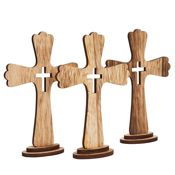 3 Pack Catholic Wooden Cross Baptism Centerpieces For Tables, Communion Easter Juvale