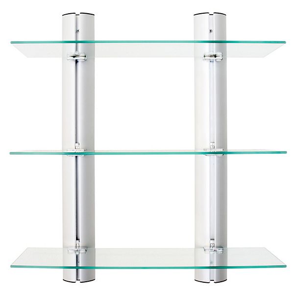 Decorative Wall-mount 3-tier Adjustable Glass Wall Shelves On Aluminum Bars Danya B