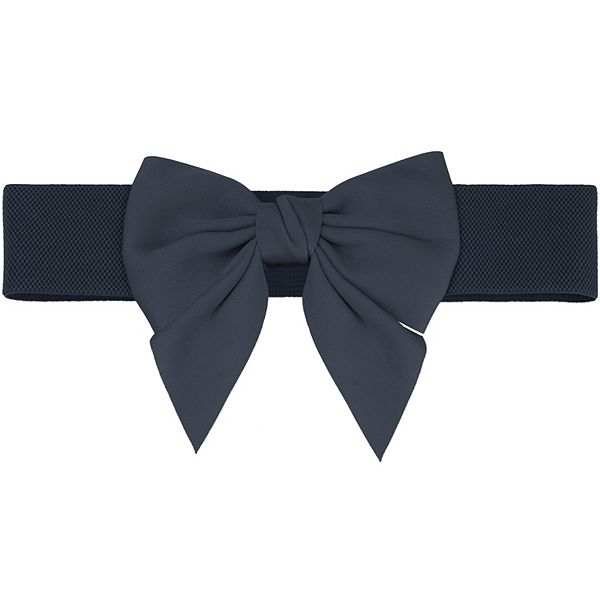 Women's Bowknot Elastic Belts Dress Bow Tie Stretchy Waistband For Party Casual Navy Blue No Size Elerevyo