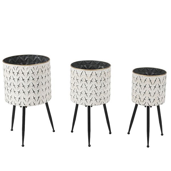 LuxenHome Set Of 3 Distressed White And Black Metal Cachepot Planters With Legs Luxen Home