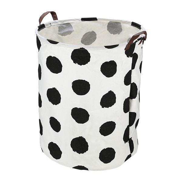 1 Pcs 60l Foldable Cylindrical Laundry Basket For Laundry Room Black Polka Dots 19.69"x15.75" Unique Bargains