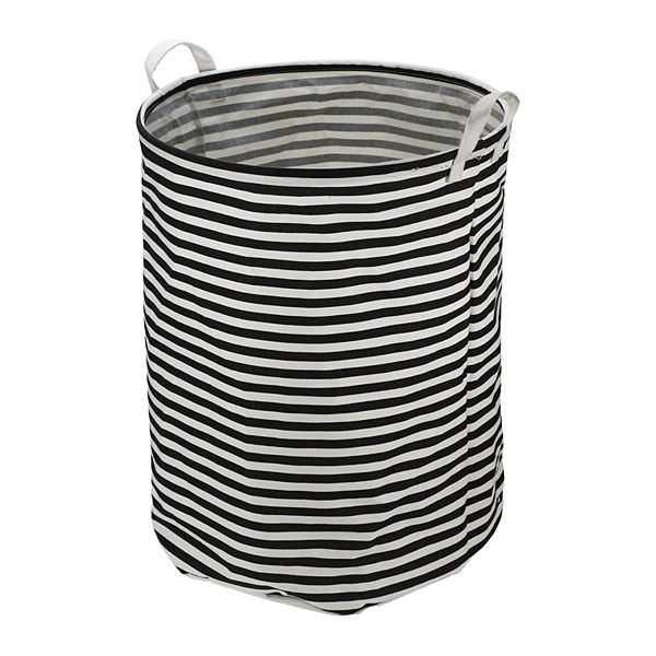 1 Pcs 60l Foldable Cylindrical Laundry Basket For Laundry Room Black Stripe 19.69"x15.75" Unique Bargains