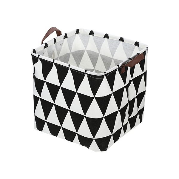 1 Pcs 30l Foldable Square Laundry Basket For Laundry Room Black Triangle 12.60"x12.60"x12.60" Unique Bargains