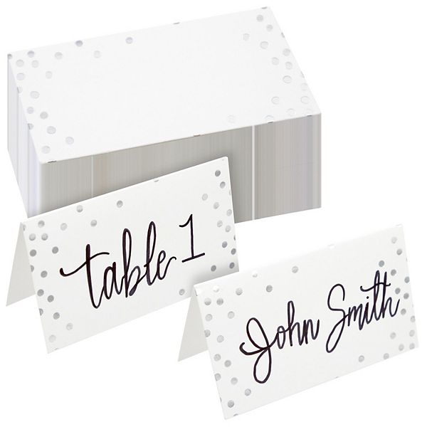 100 Pack Wedding Name Place Cards For Table, Silver Polka Dot Cards, 2x3.5 In Best Paper Greetings