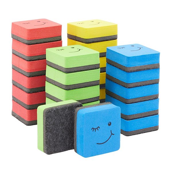 24 Pack Magnetic Mini Dry Erase Erasers For Classroom School, 4 Colors, 2x0.7" Juvale