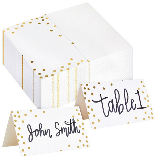 100 Pack Wedding Name Place Cards For Table, Gold Polka Dot Cards, 2x3.5 In Best Paper Greetings