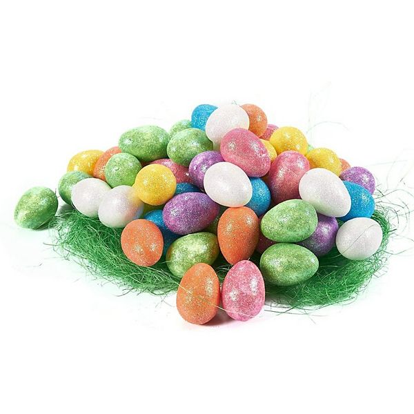 72x Easter Small Sparkling Foam Easter Bunny Eggs Ornaments For Diy Crafts Décor Juvale