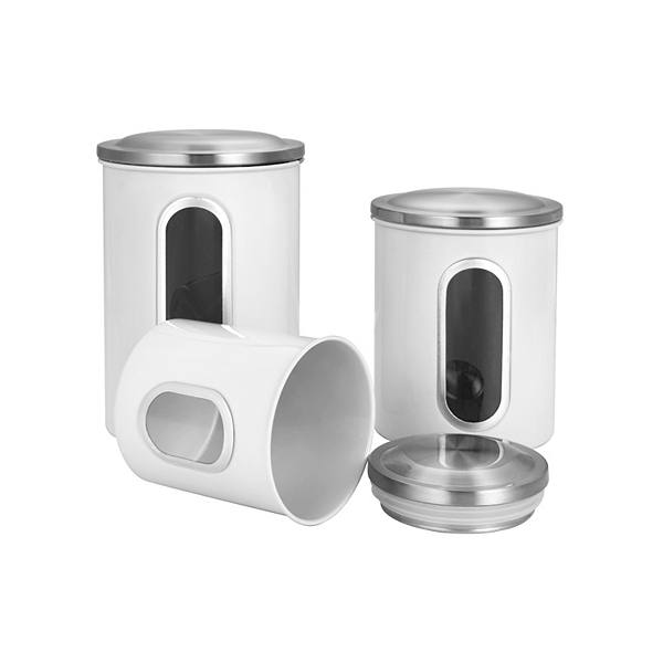 3 Piece Set Of Nesting Stainless Steel Canisters. With Tight Fitting Lids And Clear-view Windows Innovaze