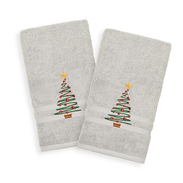 Linum Home Textiles 2-Pack Christmas Tree Embroidered Denzi Hand Towels Linum Home