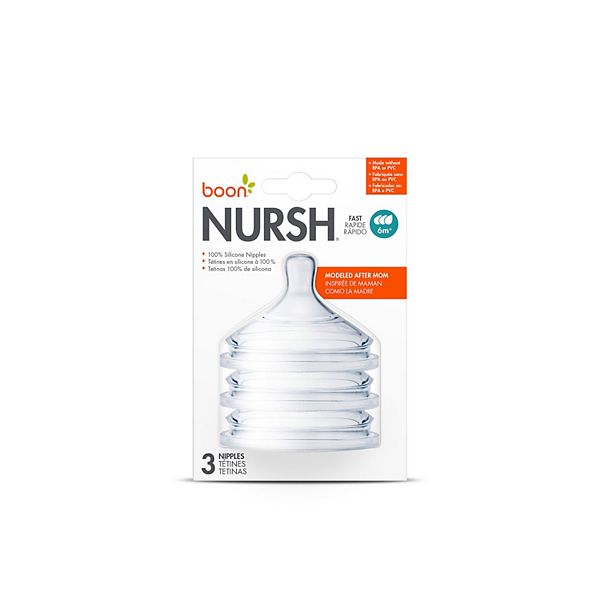 Boon Nursh 3-Pack Silicone Fast Baby Bottle Nipples Boon