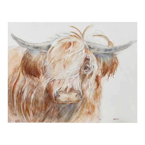 INK+IVY Windswept Hand Embellished Highland Bull Canvas Wall Art INK+IVY