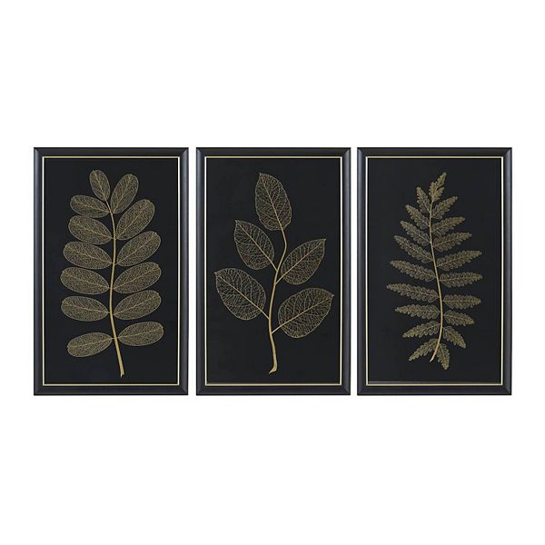 Martha Stewart Gilded Nature Gold Metallic Leaf Panel Framed Graphic Wall Decor 3-Piece Set Martha Stewart