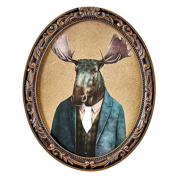 American Art Décor Down to Business Moose Ornate Oval Framed Bar Wall Decor American Art Décor