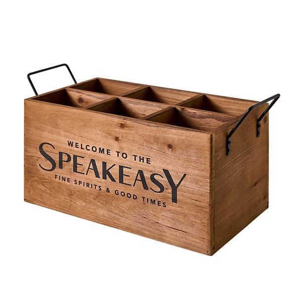 American Art Décor The Speakeasy Wood Crate Bottle Holder Decor with Metal Handles American Art Décor