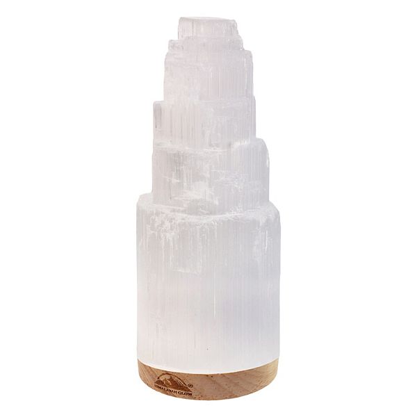 Himalayan Glow Selenite Crystal Lamp 20cm, Hand Curved Wooden Base & Usb Cable Moroccan Lamp Himalayan Glow