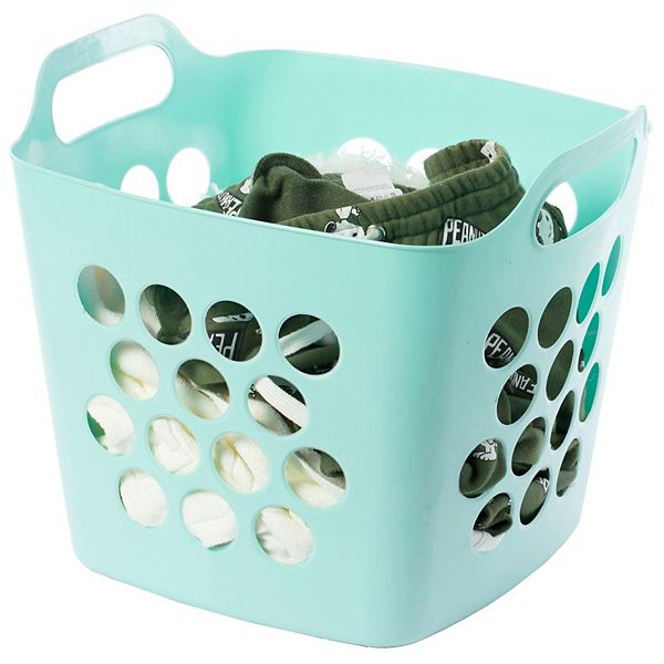 Flexible Plastic Carry Laundry Basket Holder Square Storage Hamper With Side Handles Basicwise