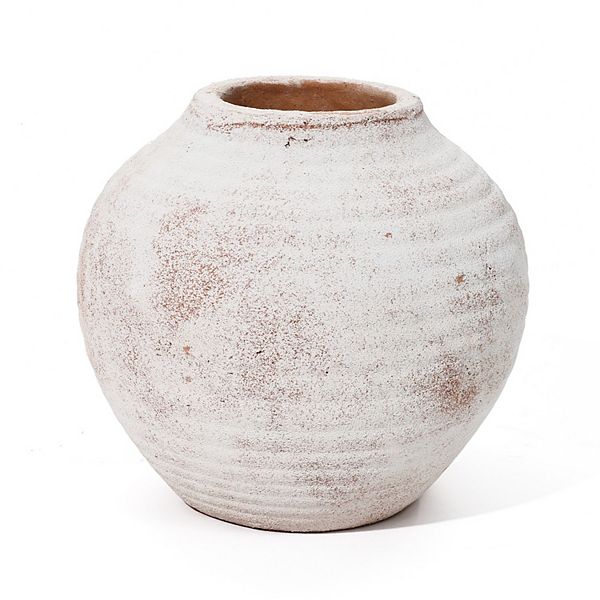 LuxenHome Marble Brown And White 7.5-inch Tall Terracotta Vase Luxen Home