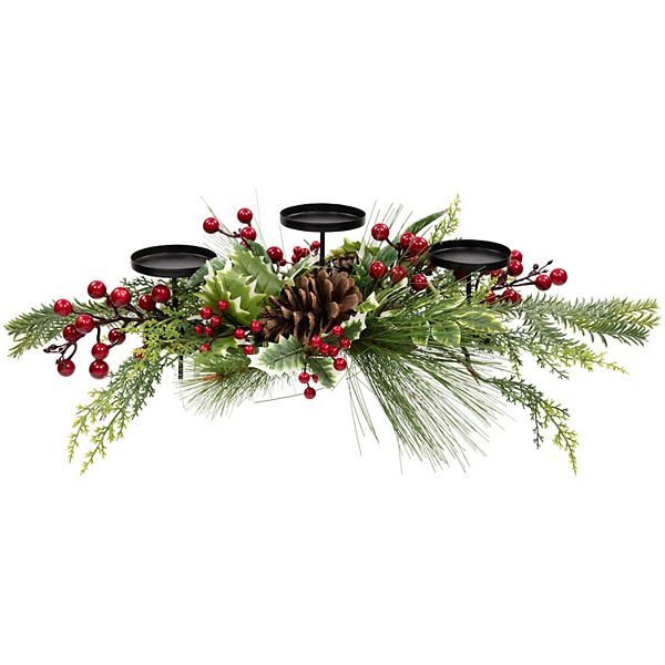 Northlight Holly & Berries Christmas Pillar Candle Holder Northlight