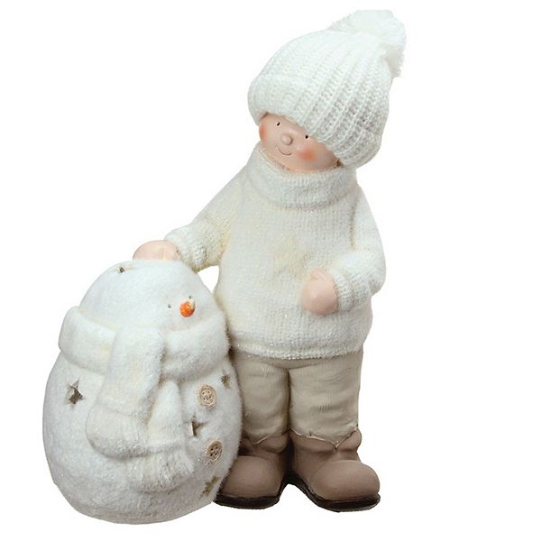 Northlight Snowman with Standing Boy Christmas Tealight Candle Holder Northlight