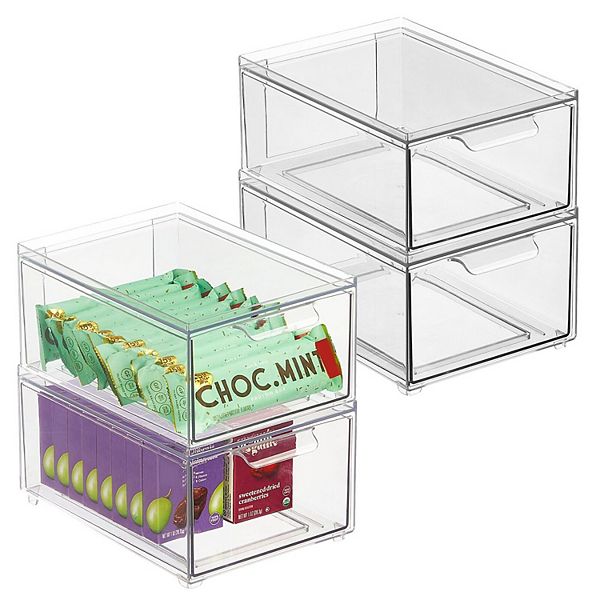 mDesign Stacking Plastic Storage Kitchen Bin with Pull-Out Drawers MDesign