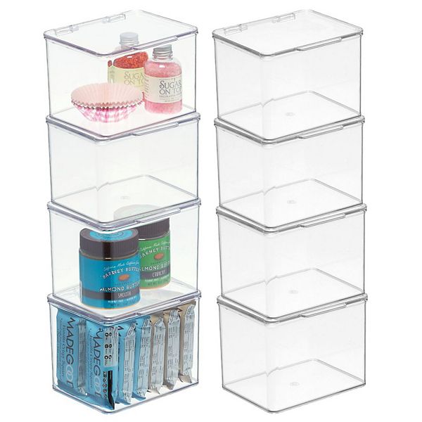 mDesign 5.5" x 6.6" x 5" Kitchen Pantry Fridge Storage Organizer Box with Hinge Lid, 8 Pack MDesign