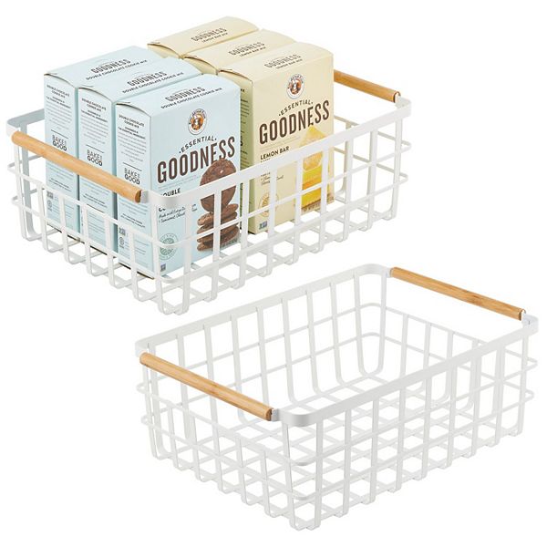 mDesign Metal Food Organizer Storage Bins with Wood Handles - 2 Pack MDesign